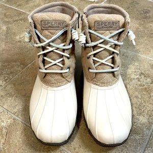 Sperry quilted cream and tan duck boots